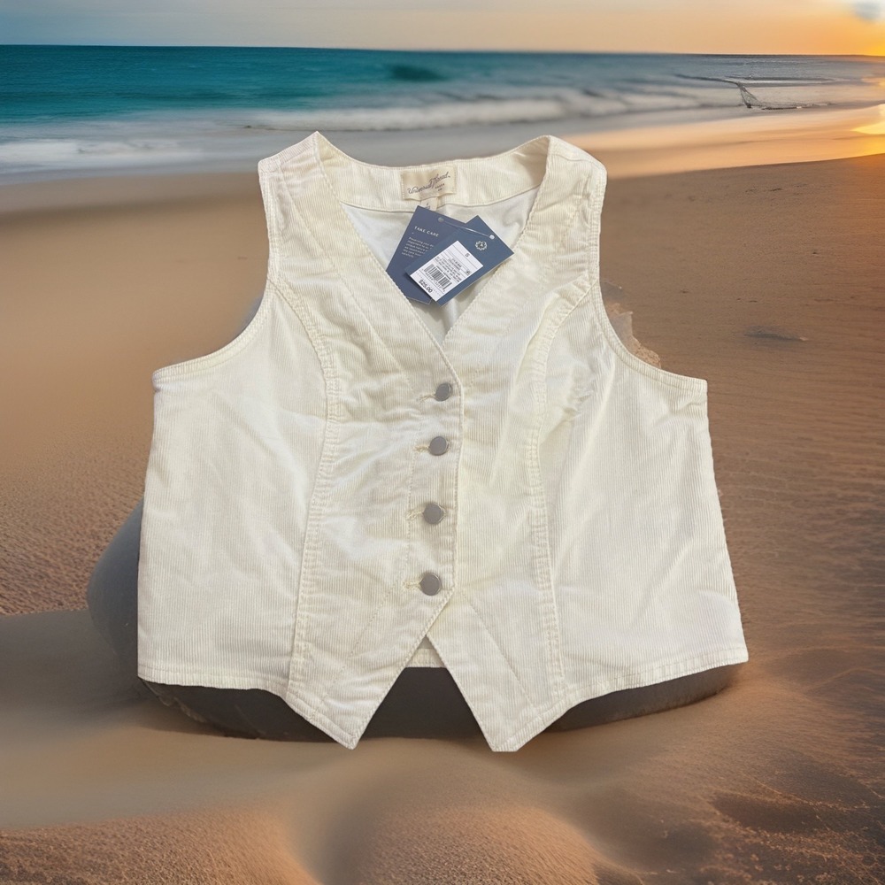 Universal Thread Ivory Corduroy Button Vest Women Sz S V-Neck Sleeveless Casual